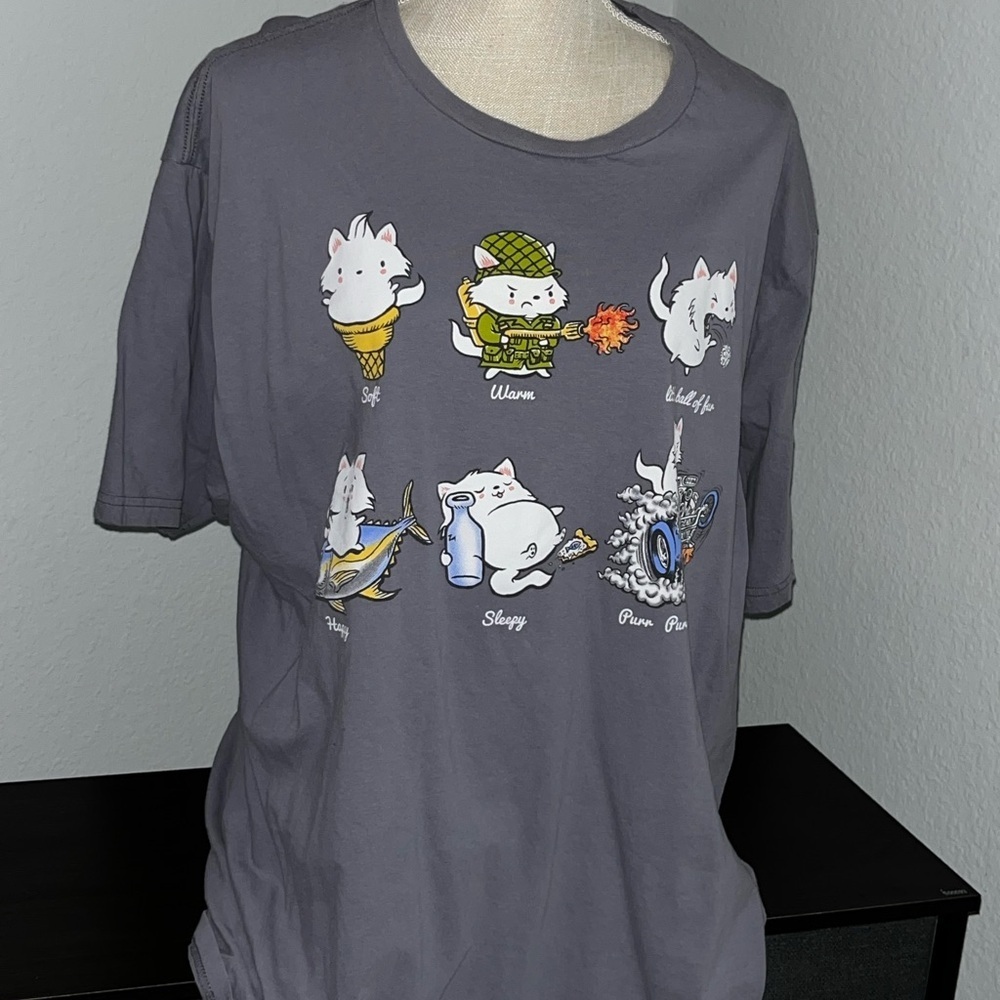 Gray Graphic T-Shirt with Cat Illustrations 2X - Picture 3 of 5